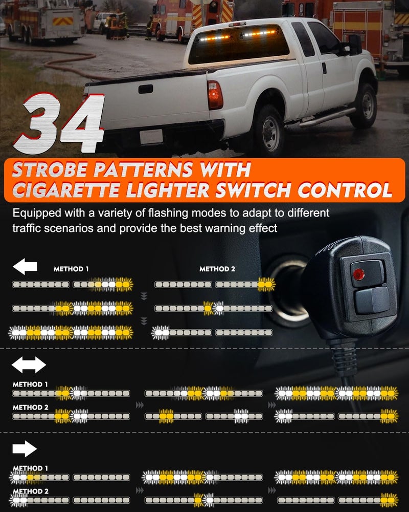 LUMENIX Strobe Traffic Advisor Lights Bar for Work Trucks, 96 LED Emergency Construction Vehicles Front/Rear Window Windshield Security Warning Directional Flashing Ultrathin Lightbar - White Amber - Image 4