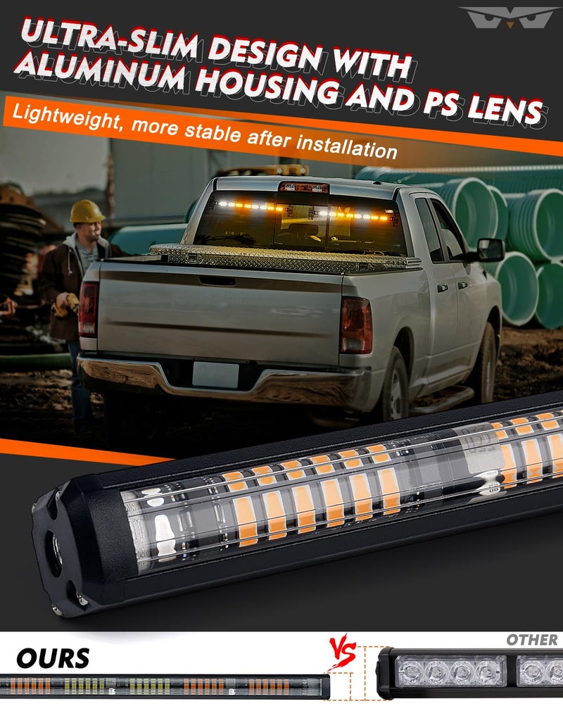 LUMENIX Strobe Traffic Advisor Lights Bar for Work Trucks, 96 LED Emergency Construction Vehicles Front/Rear Window Windshield Security Warning Directional Flashing Ultrathin Lightbar - White Amber - Image 3