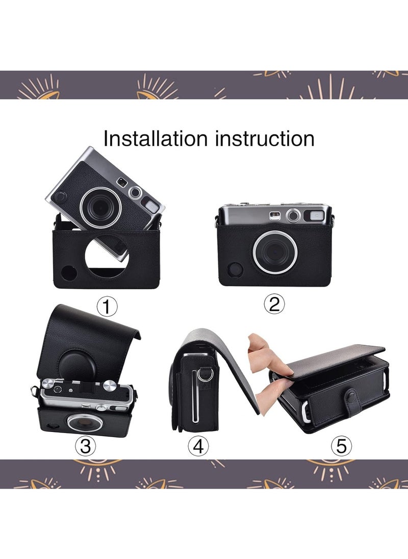 VKL - Case for Fuji Mini EVO,Camera Case Compatible for Fuji Mini EVO Camera with Adjustable Shoulder Strap in Black Lychee Texture Horizontal Style - Image 1