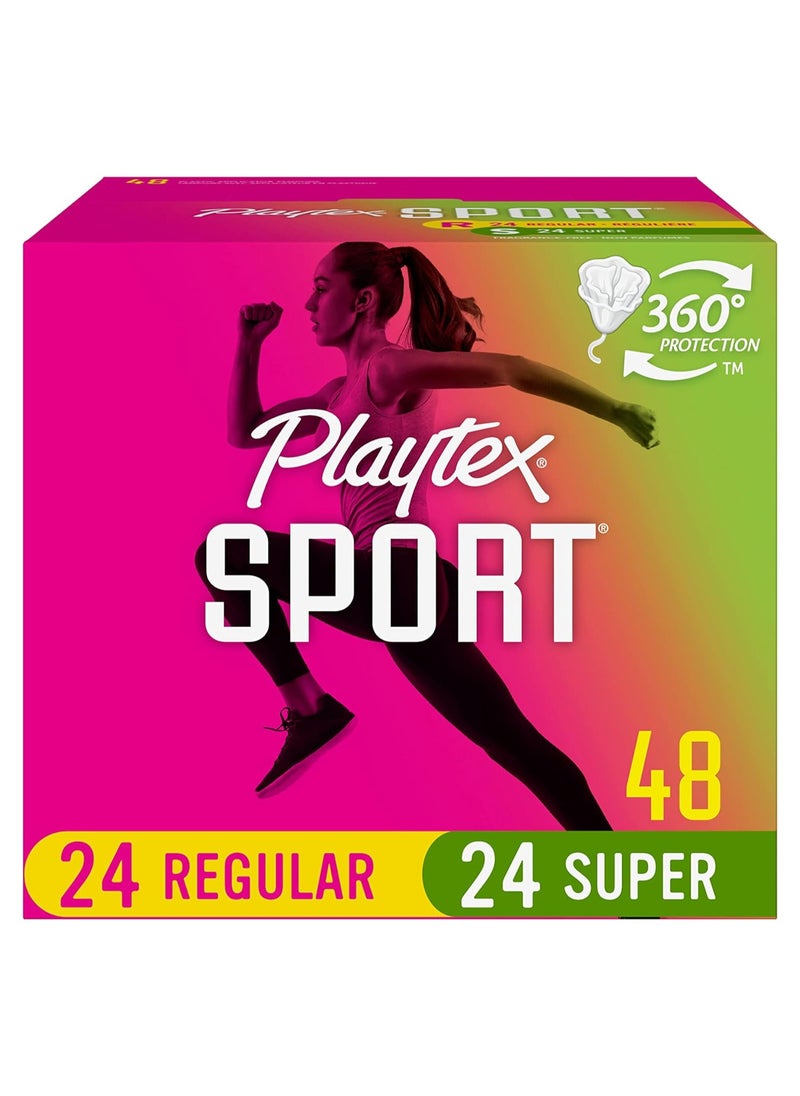 playtex - Playtex Sport Tampons, Multipack, Regular and Super Absorbency, Unscented, 48 Count, White - Image 1