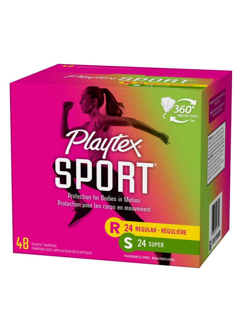 playtex - Playtex Sport Tampons, Multipack, Regular and Super Absorbency, Unscented, 48 Count, White - Image 1