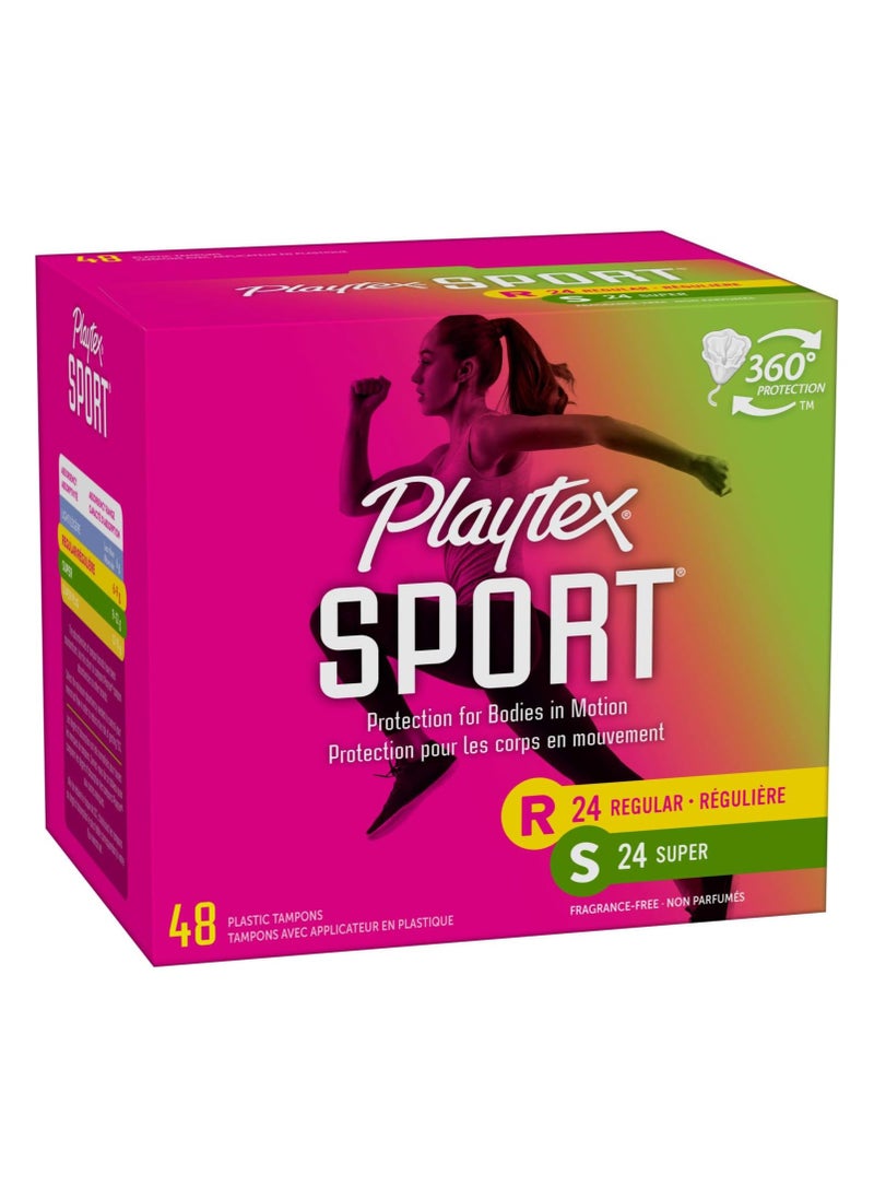 playtex - Playtex Sport Tampons, Multipack, Regular and Super Absorbency, Unscented, 48 Count, White - Image 1