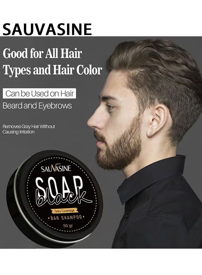 SAUVASINE Black Soap, Grey Coverage Bar Shampoo 50G, Hair Darkening Soap Bar With Botanical Herbal Extracts For Hair Growth And Dye Free Solution To Gray Hair - Image 4