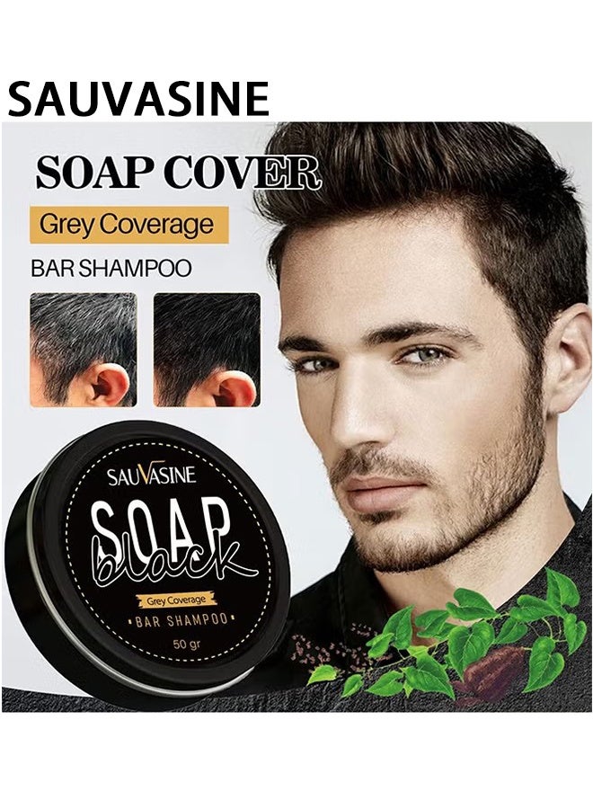 SAUVASINE Black Soap, Grey Coverage Bar Shampoo 50G, Hair Darkening Soap Bar With Botanical Herbal Extracts For Hair Growth And Dye Free Solution To Gray Hair - Image 2