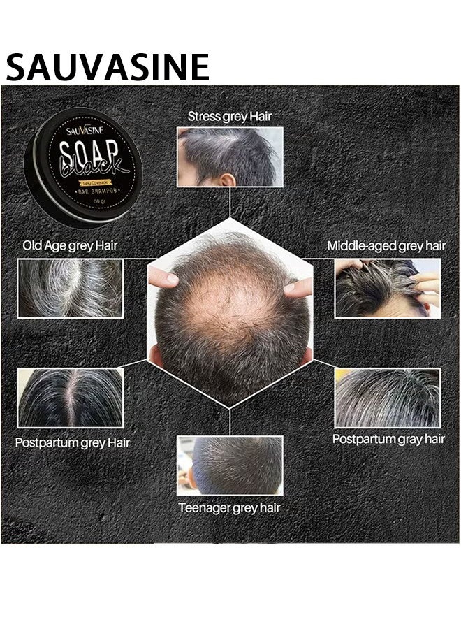 SAUVASINE Black Soap, Grey Coverage Bar Shampoo 50G, Hair Darkening Soap Bar With Botanical Herbal Extracts For Hair Growth And Dye Free Solution To Gray Hair - Image 5