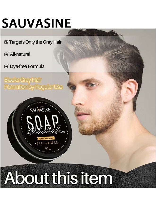 SAUVASINE Black Soap, Grey Coverage Bar Shampoo 50G, Hair Darkening Soap Bar With Botanical Herbal Extracts For Hair Growth And Dye Free Solution To Gray Hair - Image 3