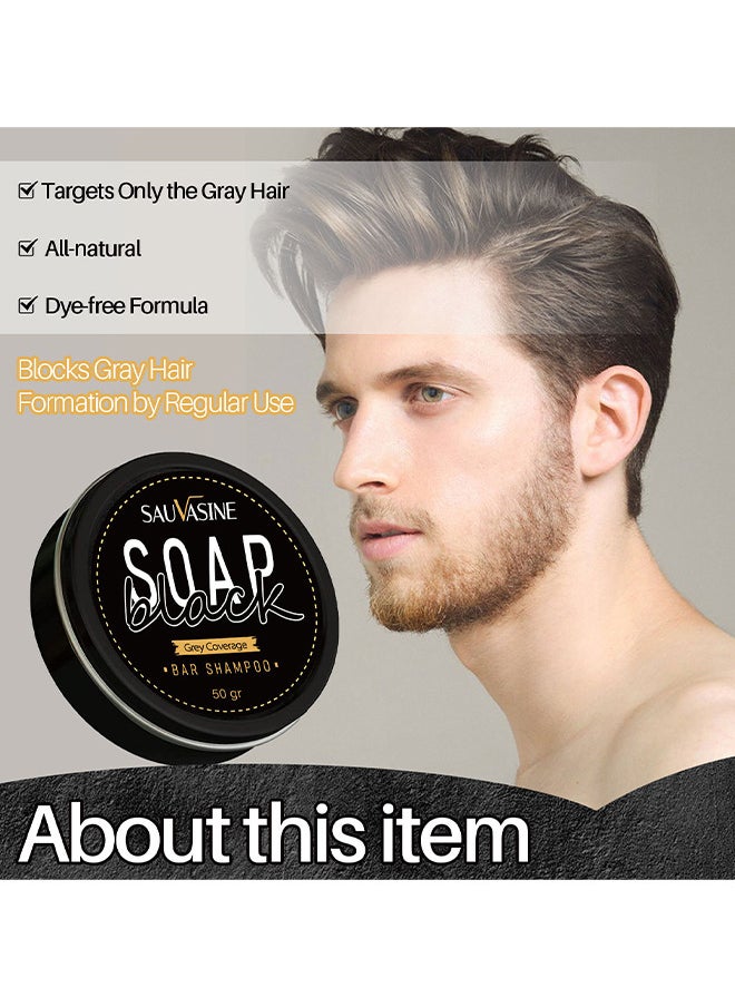 SAUVASINE - Black Soap, Grey Coverage Bar Shampoo 50G, Hair Darkening Soap Bar With Botanical Herbal Extracts For Hair Growth And Dye Free Solution To Gray Hair - Image 1