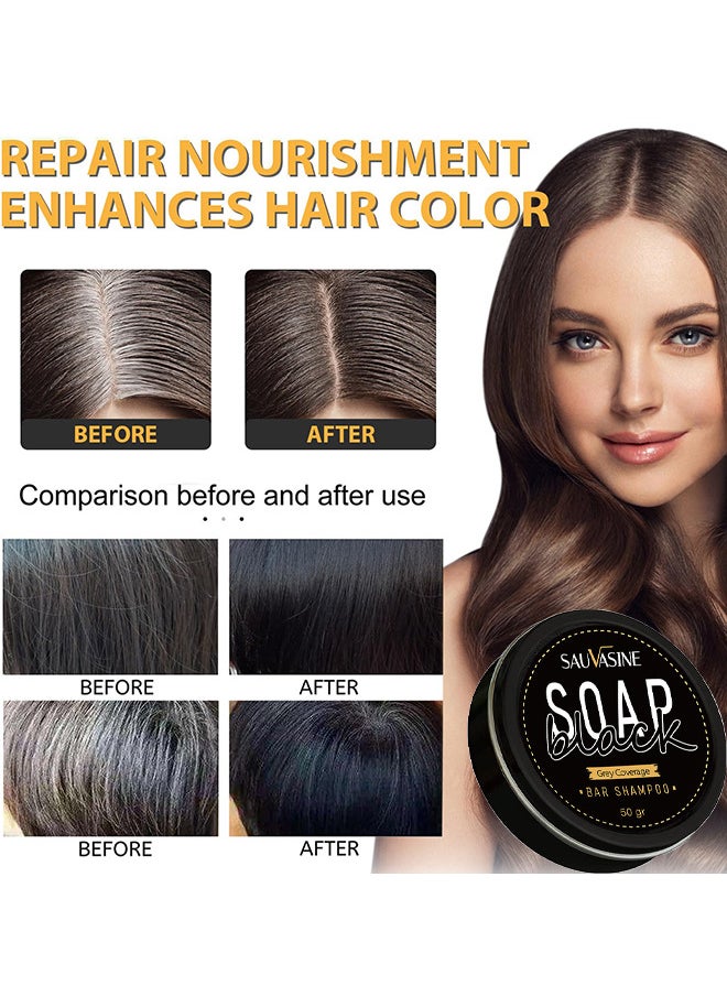 SAUVASINE - Black Soap, Grey Coverage Bar Shampoo 50G, Hair Darkening Soap Bar With Botanical Herbal Extracts For Hair Growth And Dye Free Solution To Gray Hair - Image 1