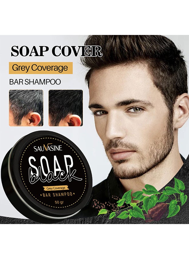 SAUVASINE - Black Soap, Grey Coverage Bar Shampoo 50G, Hair Darkening Soap Bar With Botanical Herbal Extracts For Hair Growth And Dye Free Solution To Gray Hair - Image 1