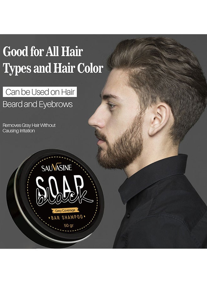 SAUVASINE - Black Soap, Grey Coverage Bar Shampoo 50G, Hair Darkening Soap Bar With Botanical Herbal Extracts For Hair Growth And Dye Free Solution To Gray Hair - Image 1