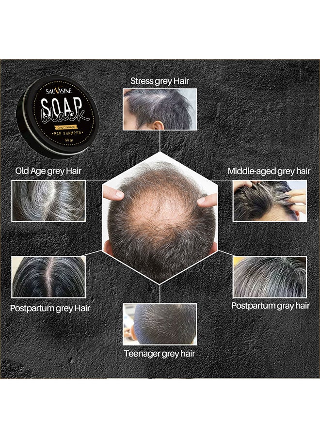 SAUVASINE - Black Soap, Grey Coverage Bar Shampoo 50G, Hair Darkening Soap Bar With Botanical Herbal Extracts For Hair Growth And Dye Free Solution To Gray Hair - Image 1