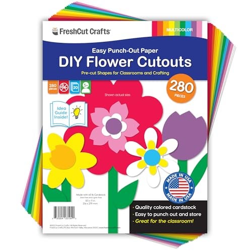 FreshCut Crafts: 280 Pieces of DIY Flower Cutouts with IDEA Guide - 2-Sided Punch Out Tulips, Daisies, Daffodils, Flowers Ideal for Spring Craft Projects, and Mother's Day DIY Gift Craft - Image 1