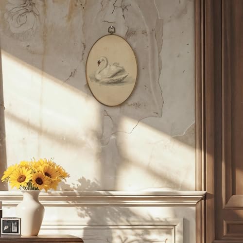 LKETW Vintage Swan Oval Wall Art Decor, Antique Elegant Swan Oval Canvas Hanging Decor, Retro Classical Animal Aesthetic Wall Decorations for Home Bedroom Living Room, 8.6x11.4 Inch - Image 3