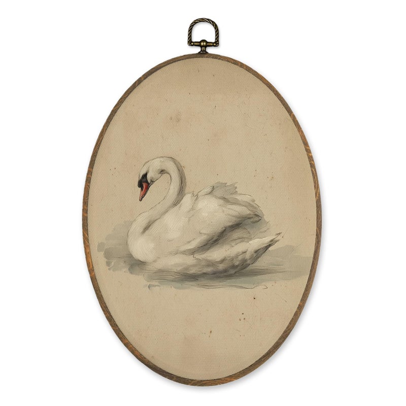 LKETW Vintage Swan Oval Wall Art Decor, Antique Elegant Swan Oval Canvas Hanging Decor, Retro Classical Animal Aesthetic Wall Decorations for Home Bedroom Living Room, 8.6x11.4 Inch - Image 2