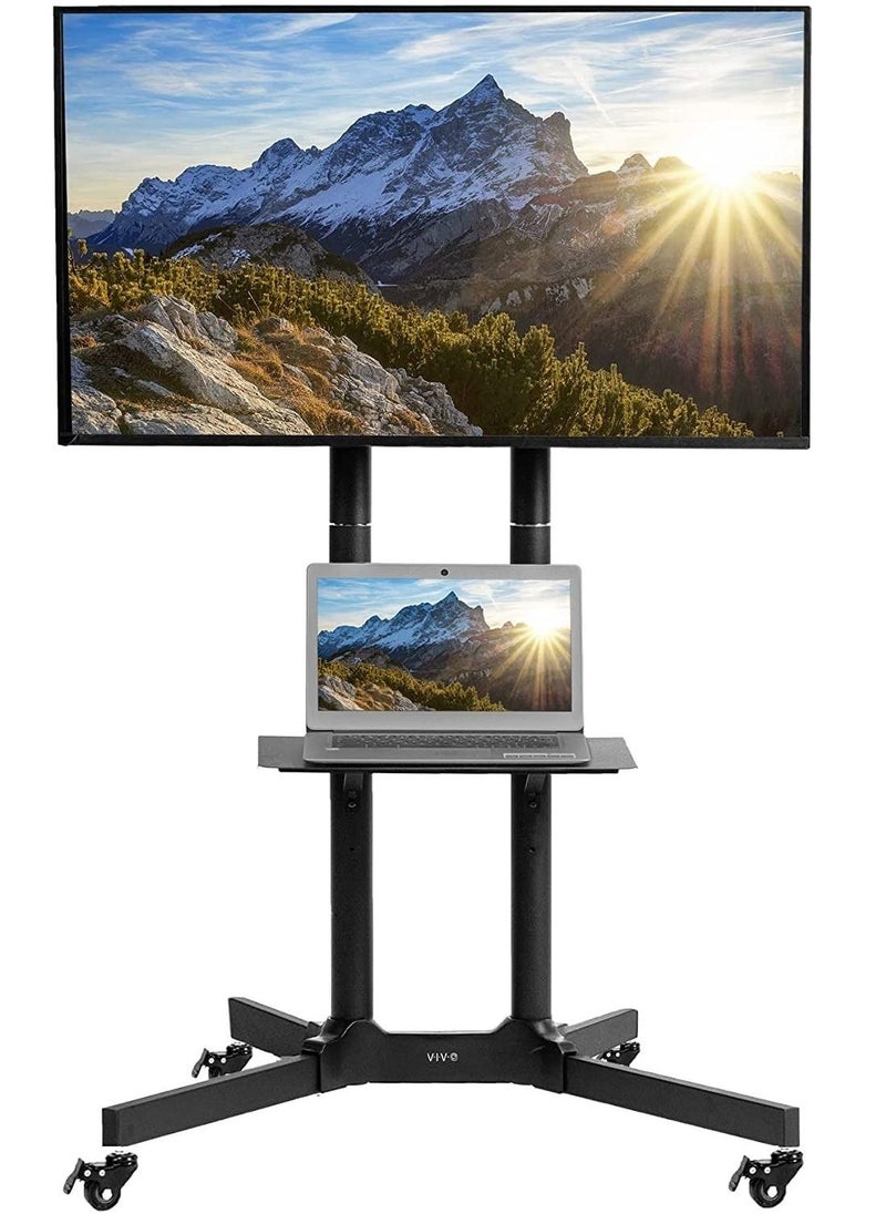 Black Rolling TV Cart for 32' to 65' LCD LED Plasma Flat Panel Screen | Mobile Stand with Wheels (STAND-TV03E) - Image 1
