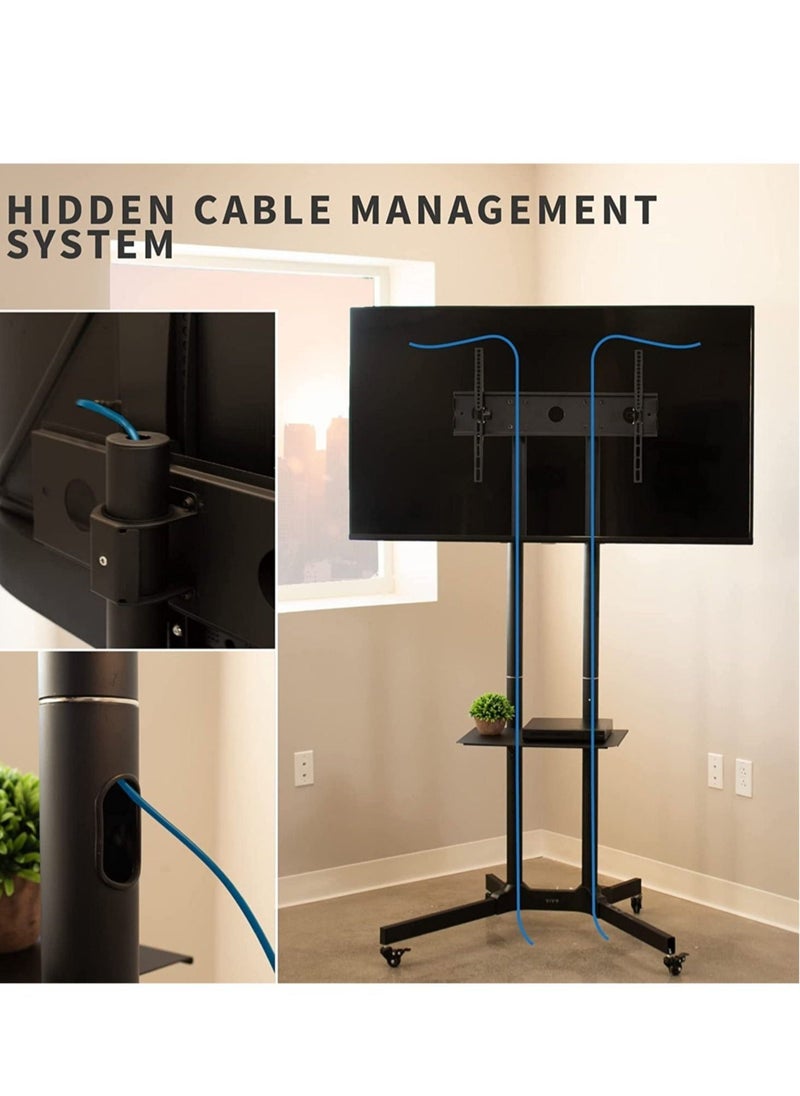 Black Rolling TV Cart for 32' to 65' LCD LED Plasma Flat Panel Screen | Mobile Stand with Wheels (STAND-TV03E) - Image 3