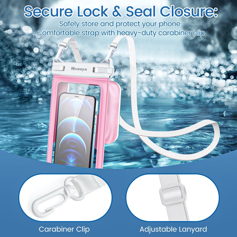 Niveaya [Floatable Floating Waterproof Phone Pouch 2 Pack-Up to 8.5", Large Space Adjustable Neck Lanyard Waterproof Phone Case, Phone Dry Bags for Vacation Beach Pool Kayak Cruise Travel Essentials - Image 5