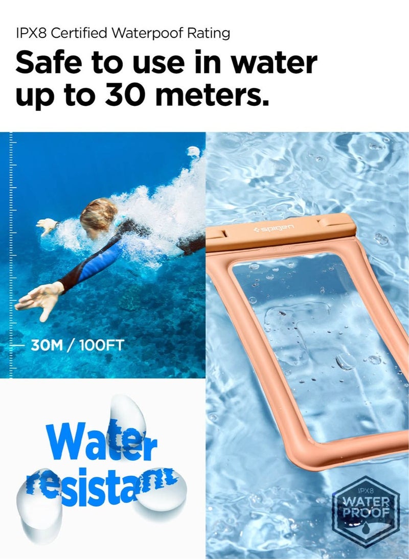 Spigen - Aqua Shield Floating Universal Waterproof Phone Underwater Case Cover [1 Pack] IPX8 Pouch A610 Compatible with iPhone, Samsung Galaxy and Smartphone Up to 6.9 inches - Apricot - Image 1