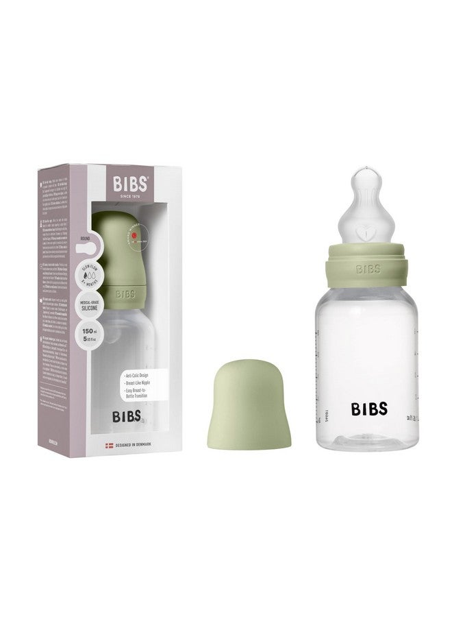 BIBS Baby Bottle 5 oz / 150 ml Silicone Nipple - Anti-Colic, BPA-Free, Round Nipple, Slow Flow, Lightweight & Easy to Clean, Suitable for Newborns 0+ Years - Sage - Image 1