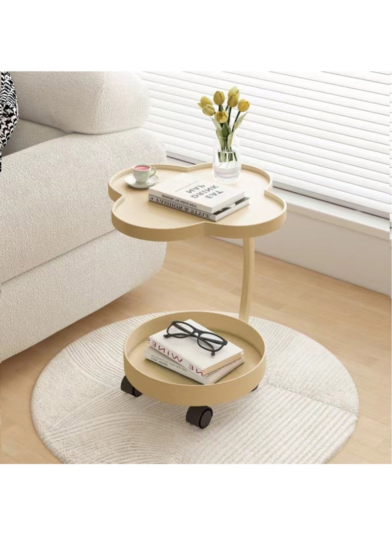 Hihonor Small Side Table for Small Spaces,Swivel TV Tray Table 360° Rotating Phone Holder,Couch Tables That Slide Under,Couch Side Table Living Room,C Shaped End Table (Milk-White)  - Image 1