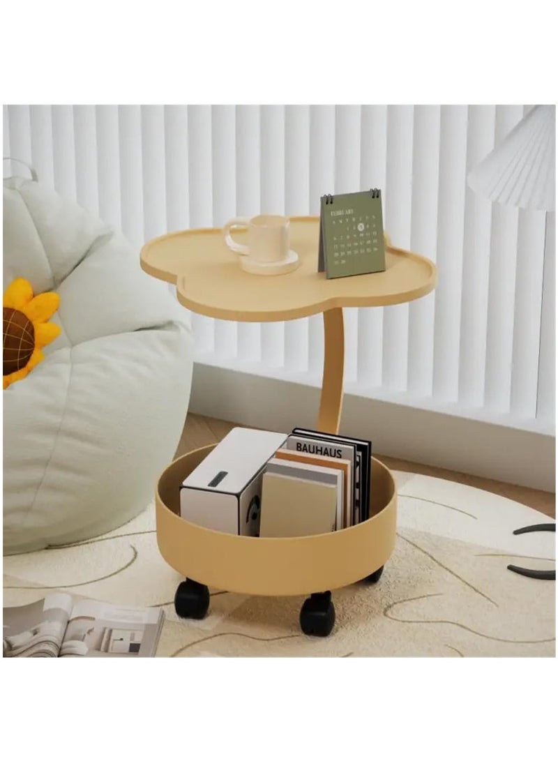 Hihonor Small Side Table for Small Spaces,Swivel TV Tray Table 360° Rotating Phone Holder,Couch Tables That Slide Under,Couch Side Table Living Room,C Shaped End Table (Milk-White)  - Image 2