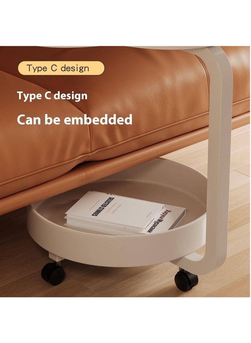 Hihonor Small Side Table for Small Spaces,Swivel TV Tray Table 360° Rotating Phone Holder,Couch Tables That Slide Under,Couch Side Table Living Room,C Shaped End Table (Milk-White)  - Image 3