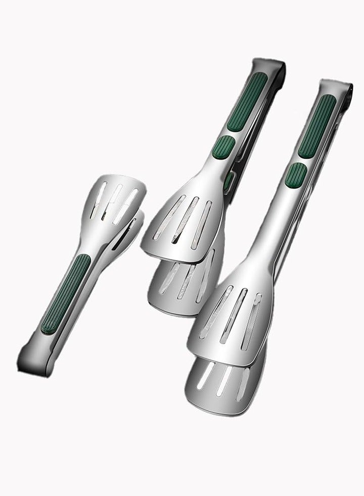 Auger 3PCS Stainless Steel Kitchen Tongs Set(6/9/11 Inch), 304 stainless steel food grade,Non-Slip Heat-Resistant Grip, 3-Line Slotted Heads for BBQ, Steak, Pasta, Salad, Locking Design, Easy Clean for Cooking Serving BBQ Food Fruit Bread Kitchen Tools Barbecue Tongs Kitchen Accessories - Image 1