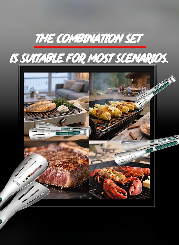 Auger 3PCS Stainless Steel Kitchen Tongs Set(6/9/11 Inch), 304 stainless steel food grade,Non-Slip Heat-Resistant Grip, 3-Line Slotted Heads for BBQ, Steak, Pasta, Salad, Locking Design, Easy Clean for Cooking Serving BBQ Food Fruit Bread Kitchen Tools Barbecue Tongs Kitchen Accessories - Image 4