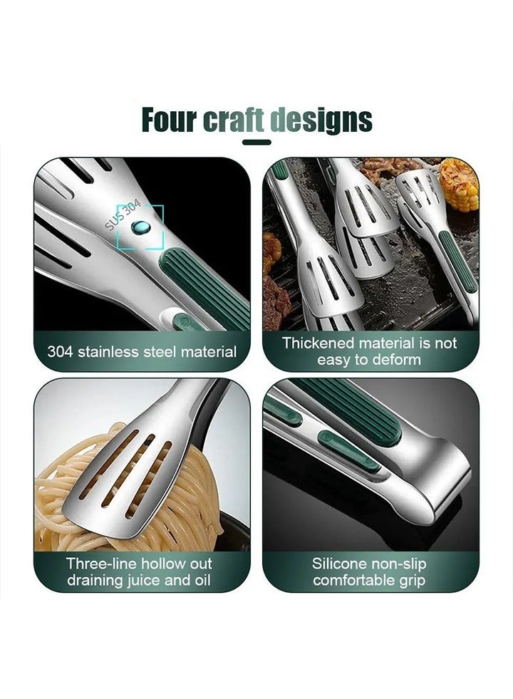 Auger 3PCS Stainless Steel Kitchen Tongs Set(6/9/11 Inch), 304 stainless steel food grade,Non-Slip Heat-Resistant Grip, 3-Line Slotted Heads for BBQ, Steak, Pasta, Salad, Locking Design, Easy Clean for Cooking Serving BBQ Food Fruit Bread Kitchen Tools Barbecue Tongs Kitchen Accessories - Image 3