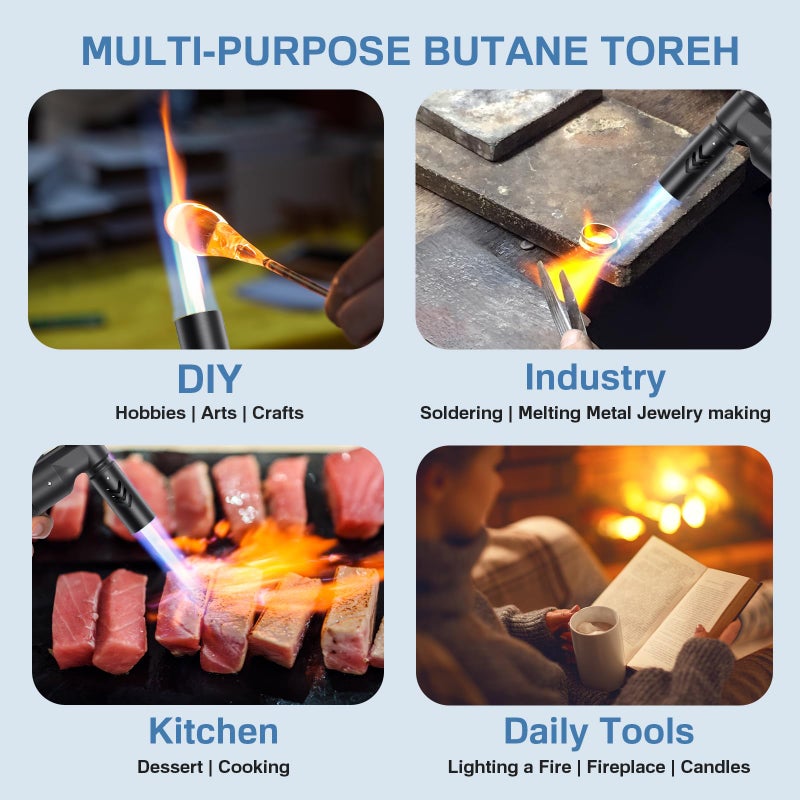 Flame bird 2 Pack Butane Torch Lighter Soldering Torch Refillable Adjustable Kitchen Blow Torch for DIY Grill BBQ Baking Desserts Melting Camping(without Fuel) - Image 5