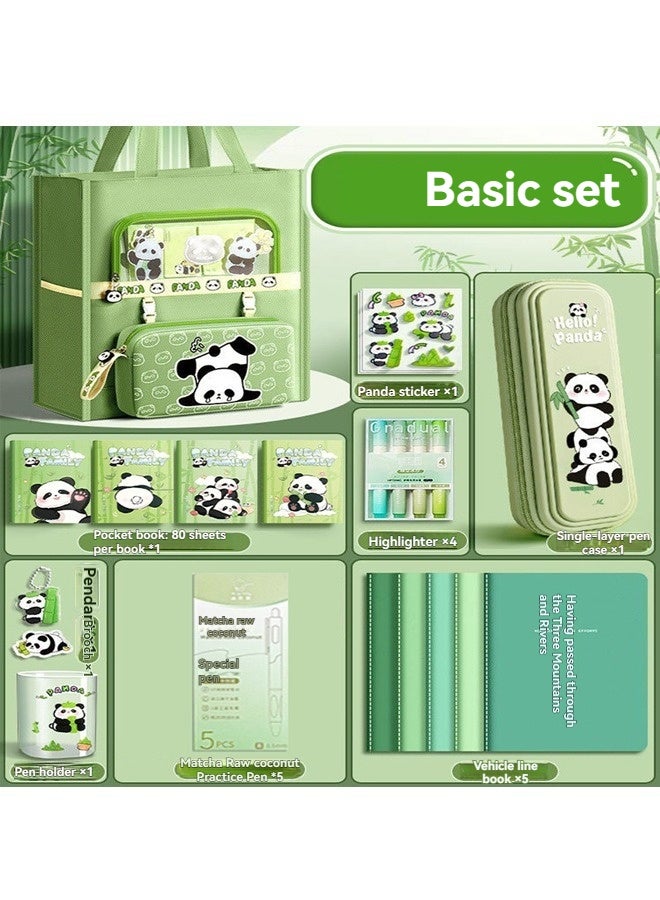 Cute School Supplies Gift Set, Pencil Case Large Capacity Pencil Pouch with Cute Printed Sticky Notes, Cartoon Badge, Stickers, Pens for Students