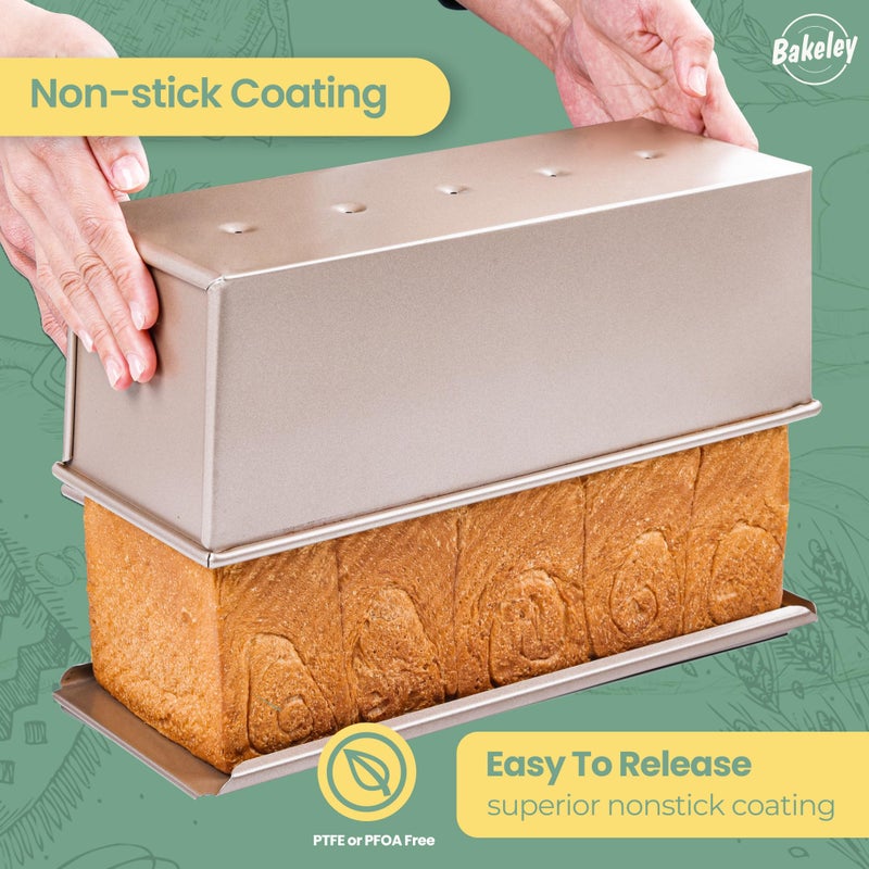 Bakeley Commercial Pullman Loaf Pan with Lid, 2.2Lb Dough Capacity Non-stick Rectangle Flat Toast Box for Oven Baking 13.6"Ã—5.4"Ã—4.7"(Champagne Gold) - Image 5