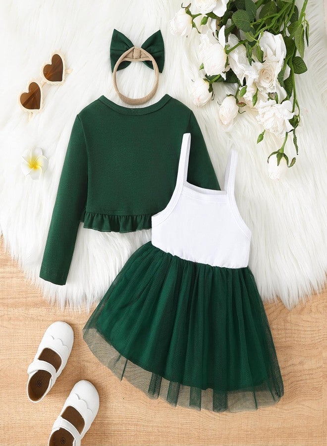 Twosya Baby Girls' Dress & Cardigan 2 Piece Fall Outfits Long Sleeve Bolero Shrug and Tulle Dresses Set Dark Green - Image 3