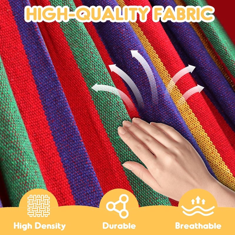 Anyoo Cotton Hammock Portable Camping Hammocks for Hanging Sturdy Garden Comfortable Fabric Hammock with Tree Straps Up to 660lbs with Travel Bag for Camping Outdoor/Indoor Patio Backyard - Image 3