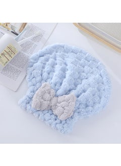 Plush Coral Fleece Cloud Pattern Quick-Dry Hair Towel with Bow Blue