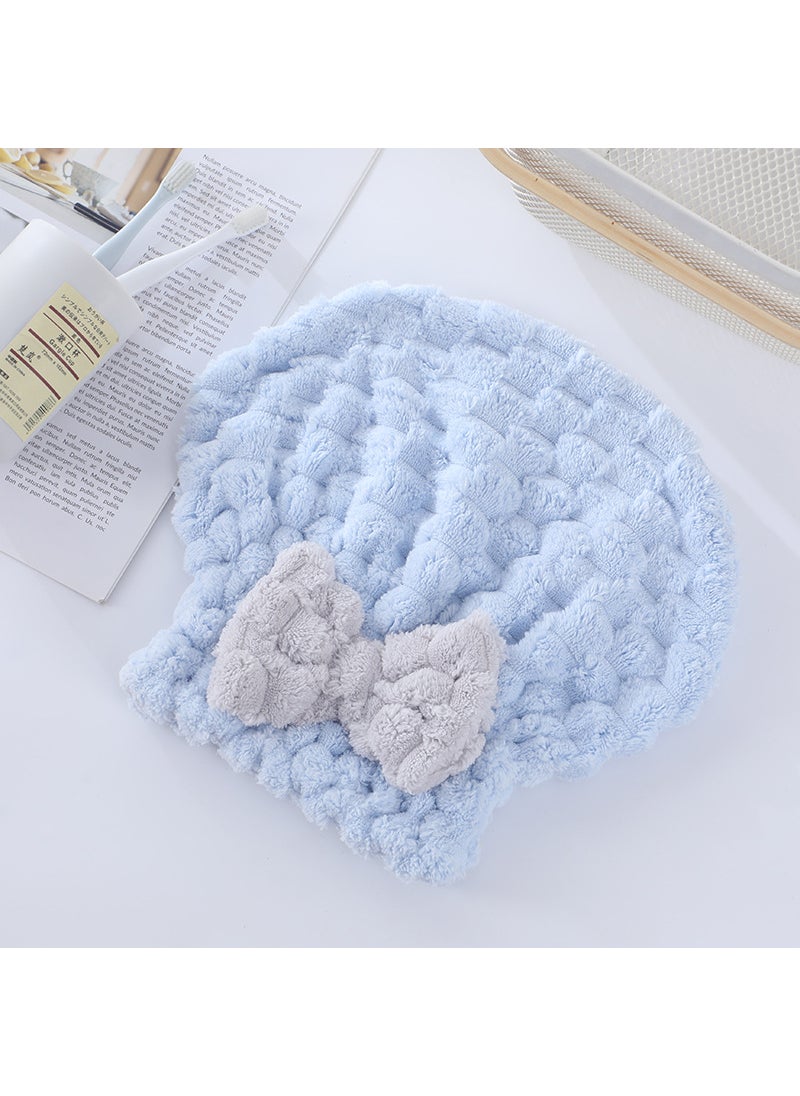 Generic - Plush Coral Fleece Cloud Pattern Quick-Dry Hair Towel with Bow Blue - Image 1