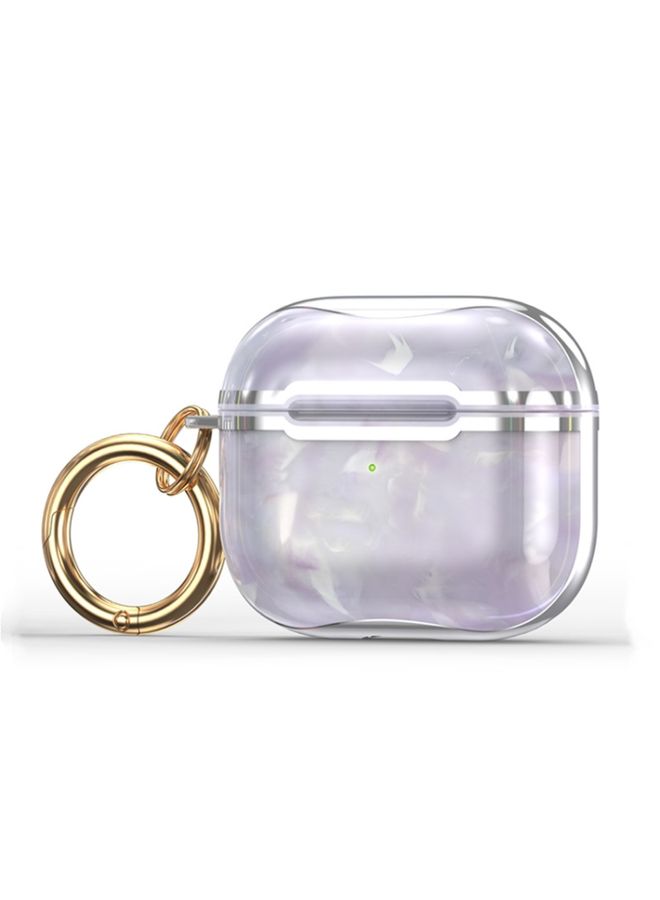 Case Cover Marble Texture Electroplating Frame Earphone Protective Case with Hook For AirPods 3 Purple + Silver