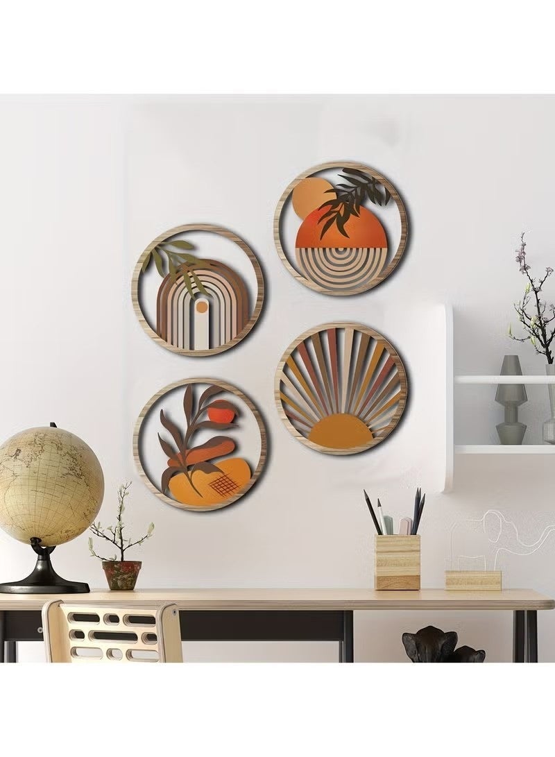 أخبار 4 قطع، ديكور فني جداري على شكل مزرعة ريفية مجوفة، منحوتة جدارية بوهيمية معلقة، غرفة المعيشة، غرفة النوم، فناء ريفي، هدية تدفئة المنزل - Image 3