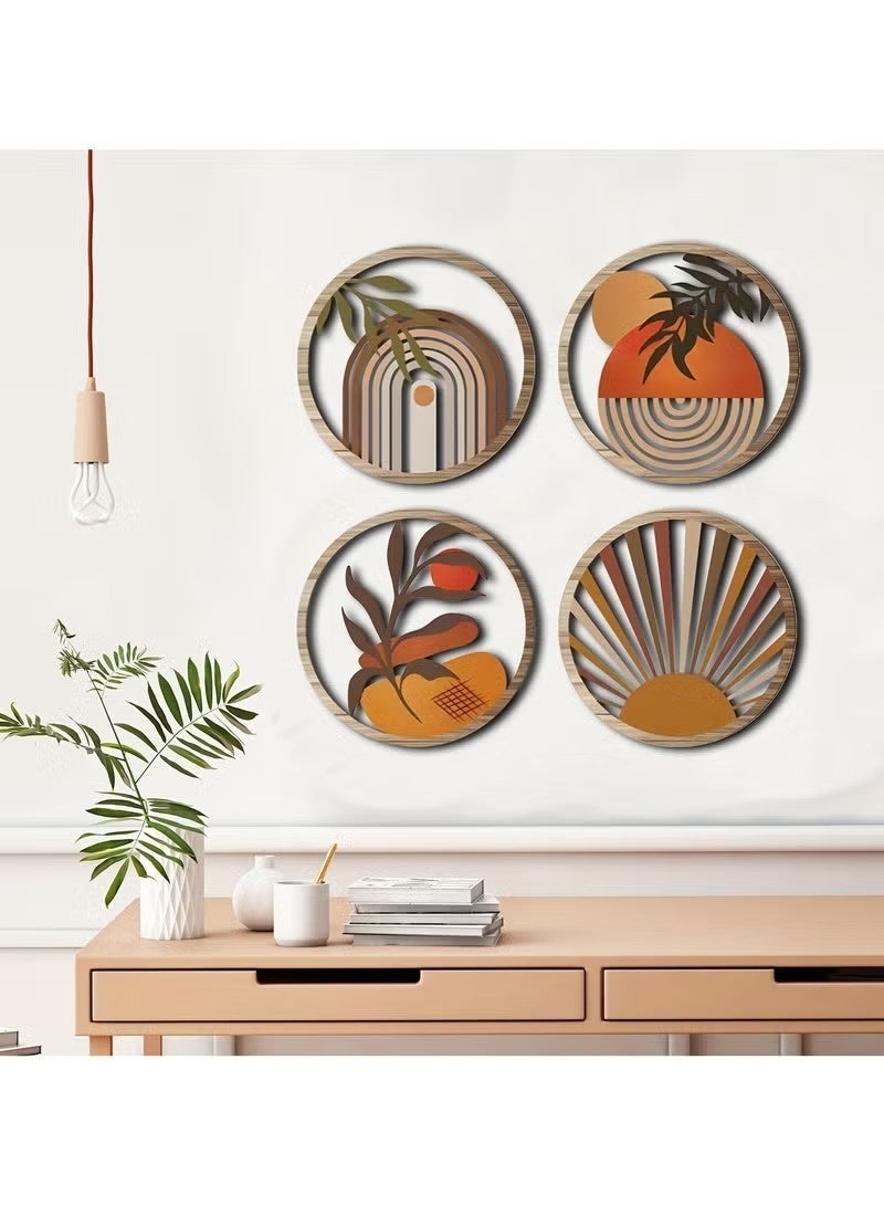 أخبار 4 قطع، ديكور فني جداري على شكل مزرعة ريفية مجوفة، منحوتة جدارية بوهيمية معلقة، غرفة المعيشة، غرفة النوم، فناء ريفي، هدية تدفئة المنزل - Image 2