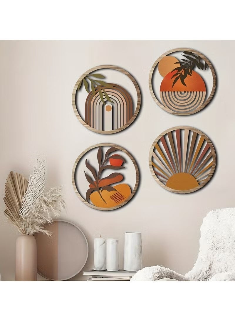 أخبار 4 قطع، ديكور فني جداري على شكل مزرعة ريفية مجوفة، منحوتة جدارية بوهيمية معلقة، غرفة المعيشة، غرفة النوم، فناء ريفي، هدية تدفئة المنزل - Image 5