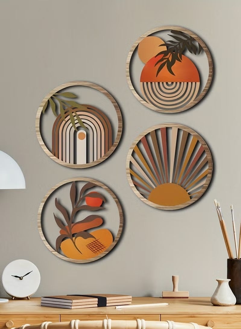 أخبار 4 قطع، ديكور فني جداري على شكل مزرعة ريفية مجوفة، منحوتة جدارية بوهيمية معلقة، غرفة المعيشة، غرفة النوم، فناء ريفي، هدية تدفئة المنزل - Image 1