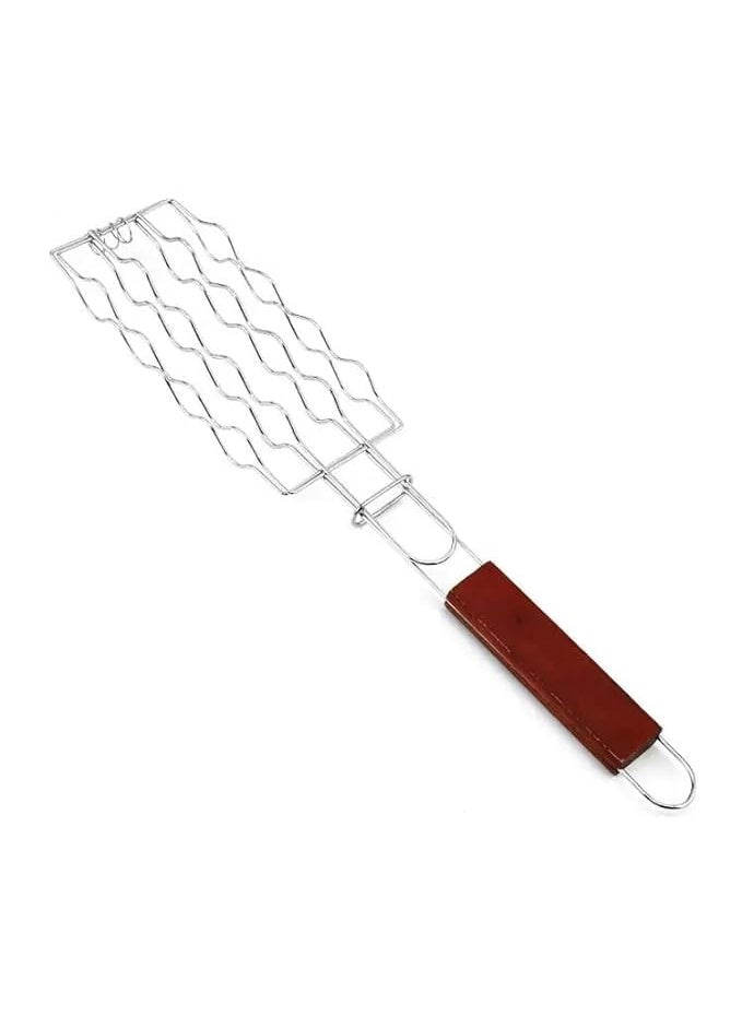 Kruvad Kruvad Hot Dog Basket Grill Rack Mesh Clips Barbecue Hot Dog Tools For Outdoor Camping Vegetables Steak Grilling Basket Stainless Steel With Wooden Handle Grill Rack 45x9x2 CM  - Image 1