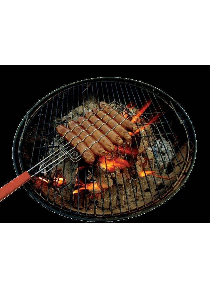 Kruvad Kruvad Hot Dog Basket Grill Rack Mesh Clips Barbecue Hot Dog Tools For Outdoor Camping Vegetables Steak Grilling Basket Stainless Steel With Wooden Handle Grill Rack 45x9x2 CM  - Image 3