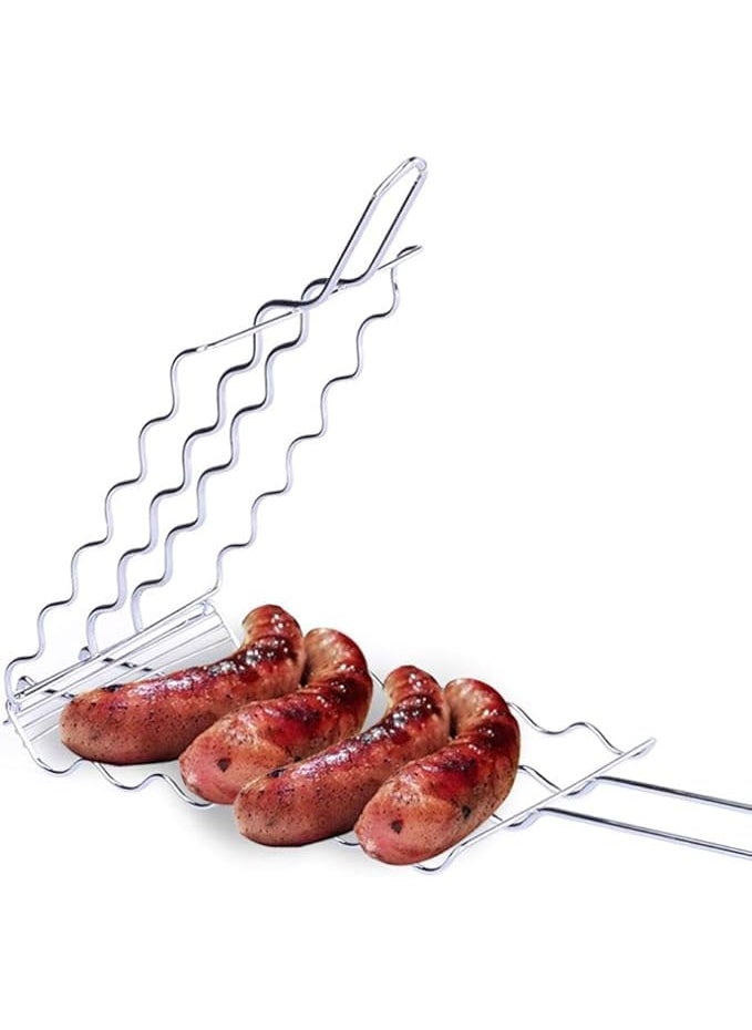 Kruvad Kruvad Hot Dog Basket Grill Rack Mesh Clips Barbecue Hot Dog Tools For Outdoor Camping Vegetables Steak Grilling Basket Stainless Steel With Wooden Handle Grill Rack 45x9x2 CM  - Image 5