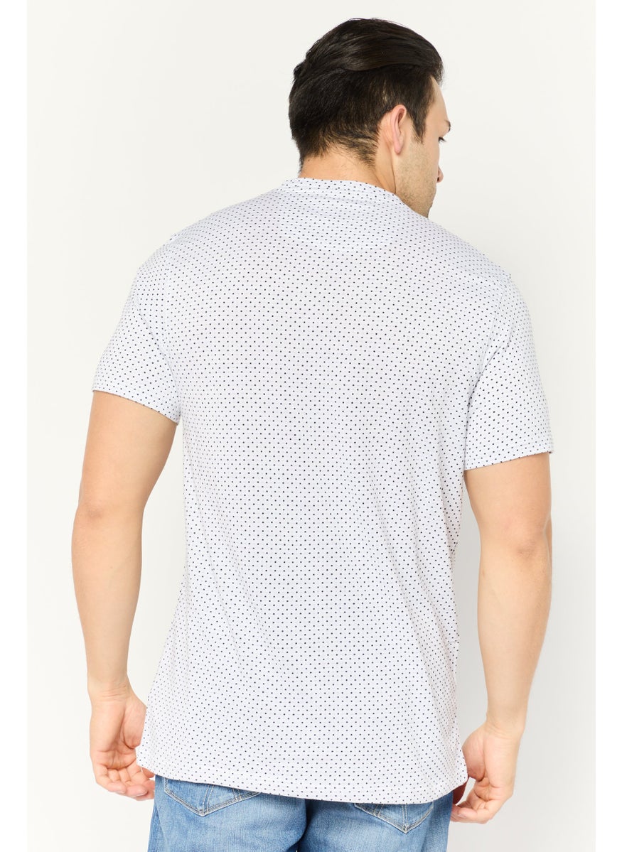 Peter Werth - Men Crew Neck Short Sleeves Allover T-Shirt, White - Image 1