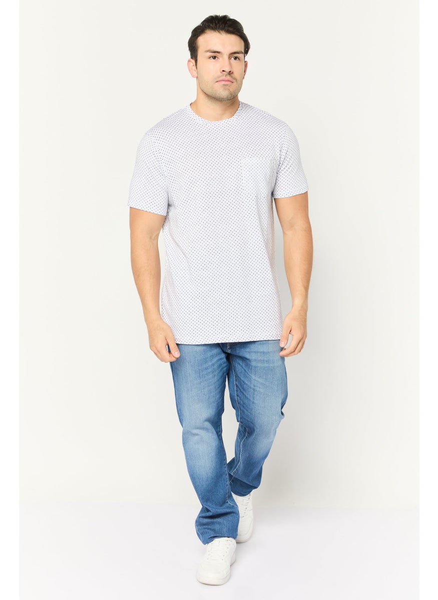Peter Werth - Men Crew Neck Short Sleeves Allover T-Shirt, White - Image 1