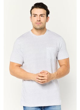 Men Crew Neck Short Sleeves Allover T-Shirt, White