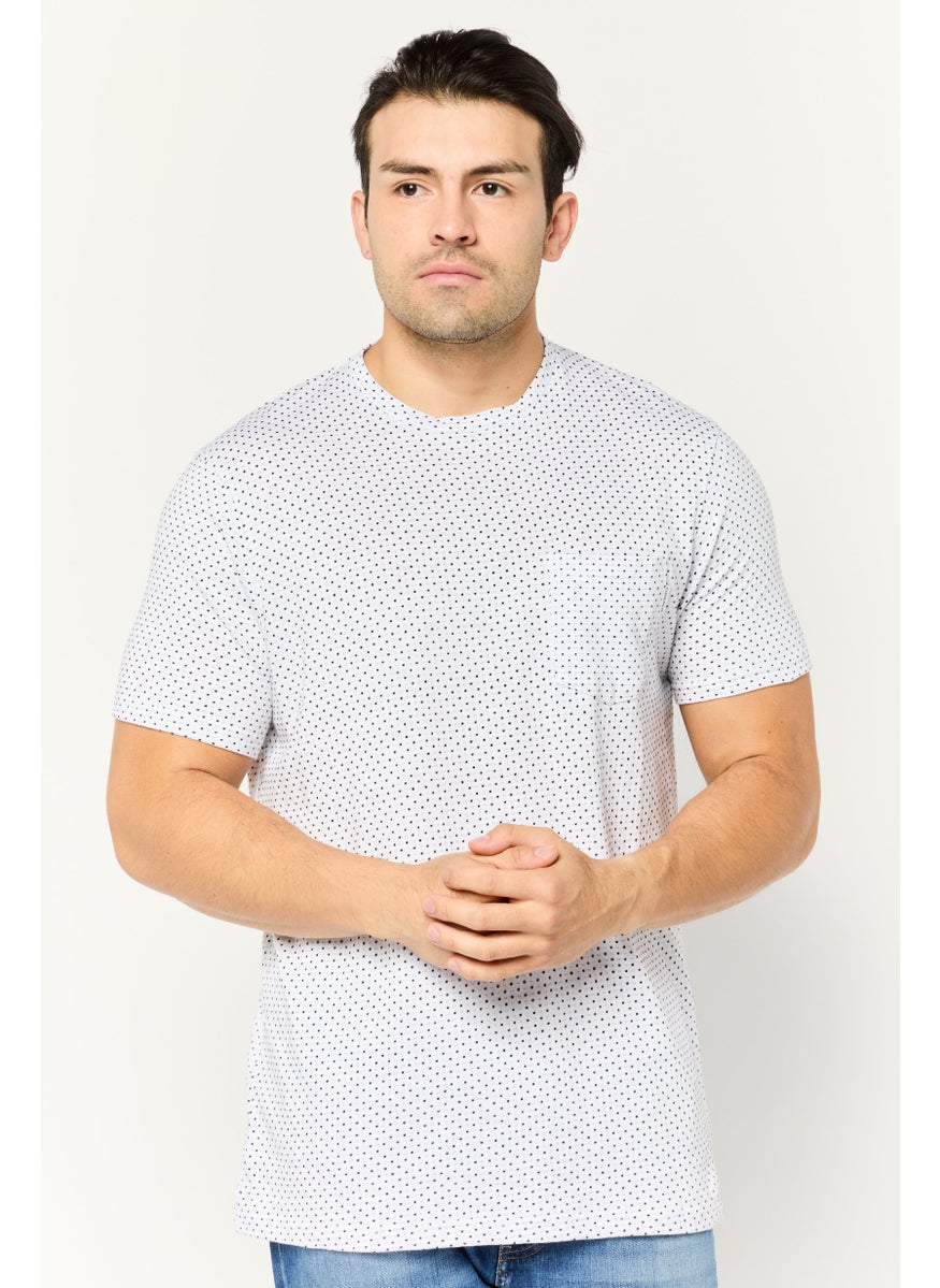 Peter Werth - Men Crew Neck Short Sleeves Allover T-Shirt, White - Image 1
