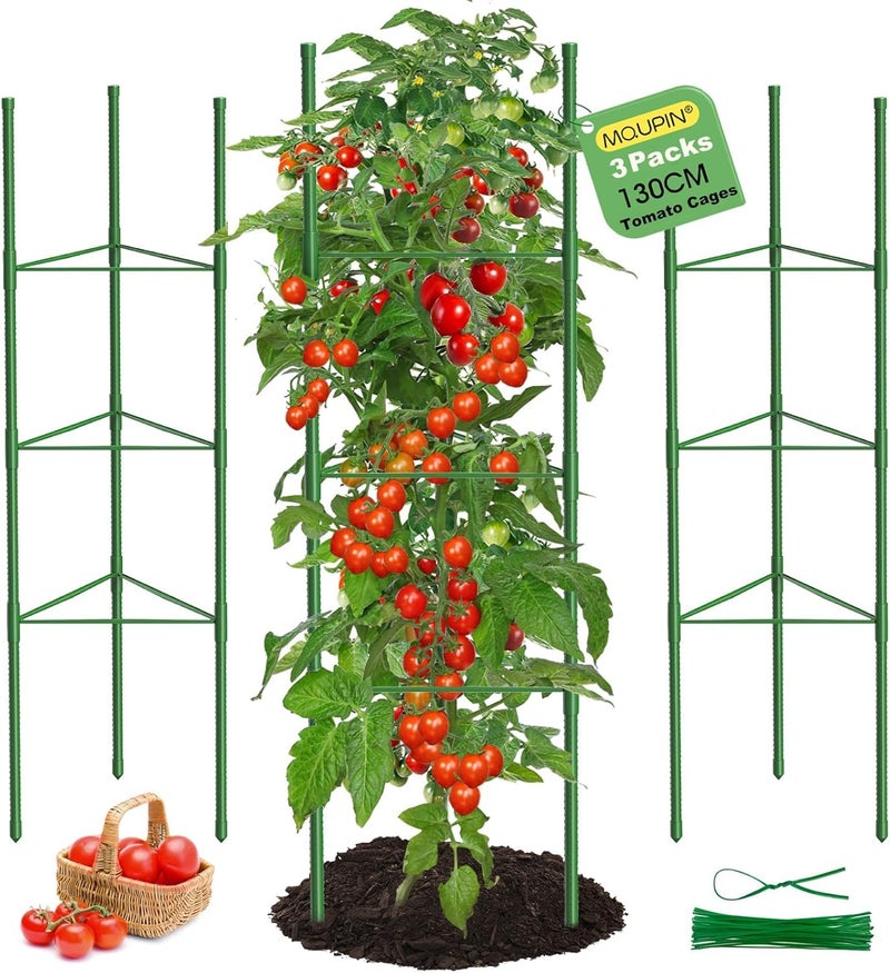MQUPIN 3 Pack Tomato Cages, 51.2in Tomato Plant Support Stakes Heavy-Duty, Garden Tomato Cages & Trellis for Climbing Vegetables, Tomatoes, Peppers, and Potted Plants(3) - Image 1
