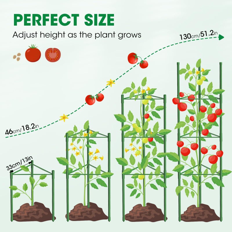 MQUPIN 3 Pack Tomato Cages, 51.2in Tomato Plant Support Stakes Heavy-Duty, Garden Tomato Cages & Trellis for Climbing Vegetables, Tomatoes, Peppers, and Potted Plants(3) - Image 4